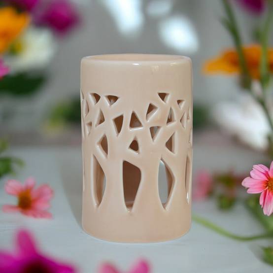 Diffuseur Huile Essentielle et Parfum – Photophore Aromathérapie en Céramique Beige - Projection de Lumière – Haut: 11cm - Zen'Arôme - Image 4