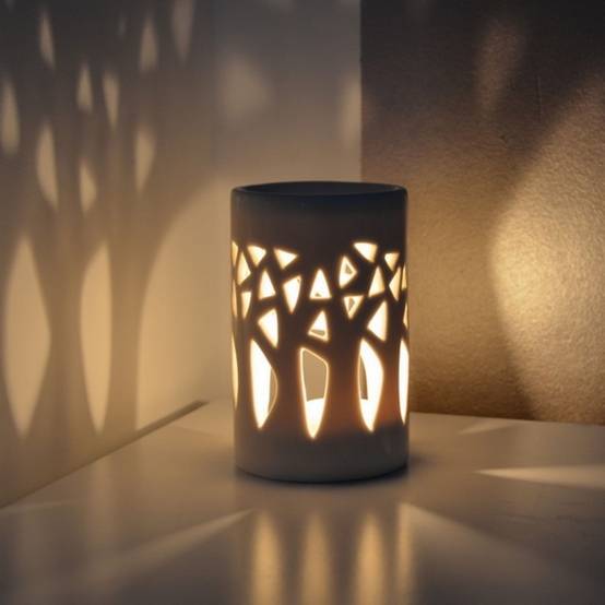 Diffuseur Huile Essentielle et Parfum – Photophore Aromathérapie en Céramique Beige - Projection de Lumière – Haut: 11cm - Zen'Arôme - Image 2