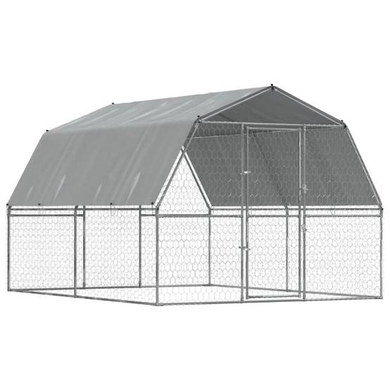 Grand chenil extérieur pour chien avec toit et porte acier galvanisé Argenté – ComfortXL Pet Living - Image 2