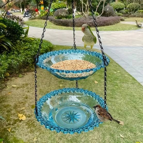 Mangeoire et bain d'oiseaux-suspendu - Design élégant - Double couche résistante - Décoration de jardin - Living123 - Image 4