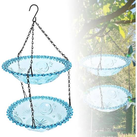 Mangeoire et bain d'oiseaux-suspendu - Design élégant - Double couche résistante - Décoration de jardin - Living123 - Image 2