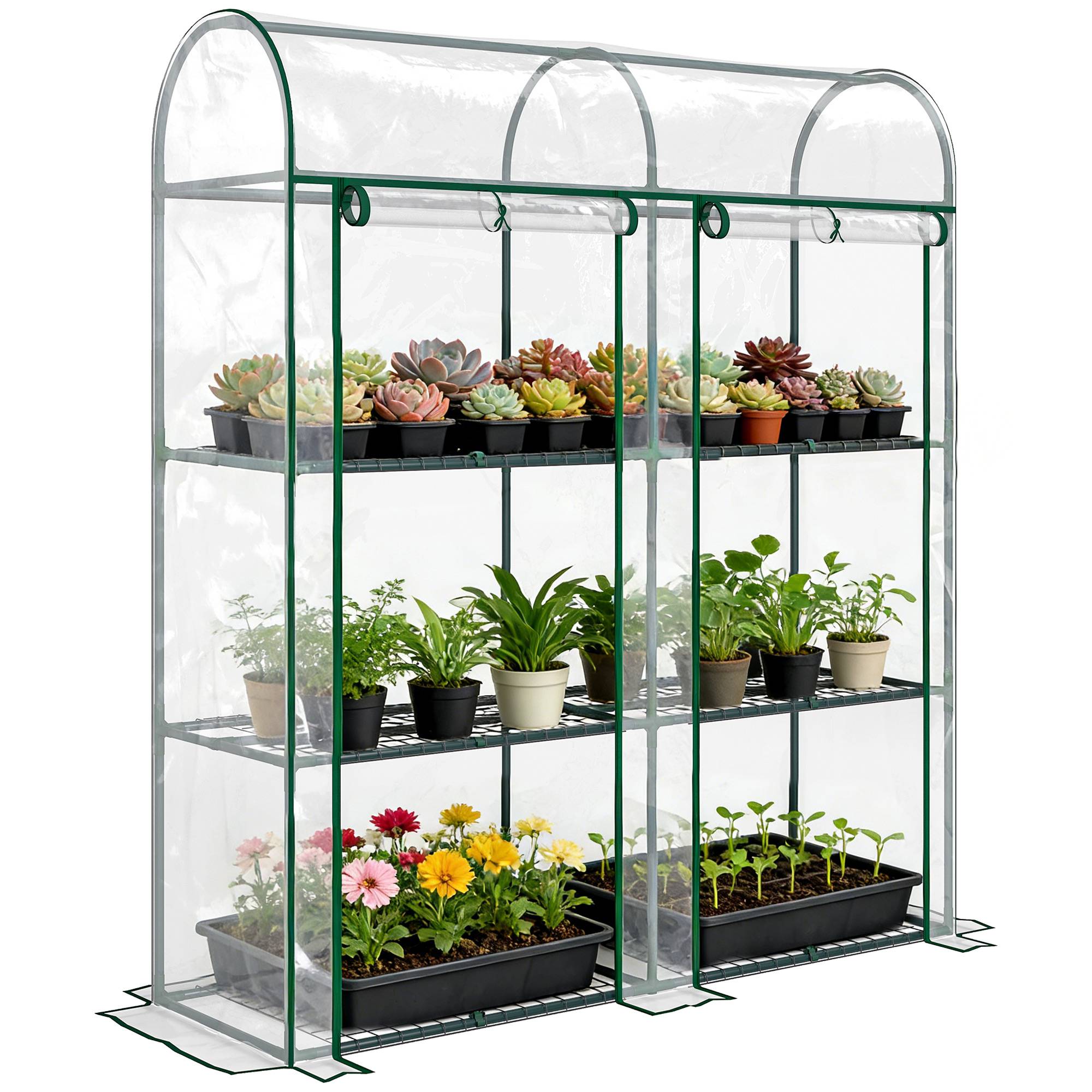 ComfortXL - Serre Jardin PVC Plantes 3 Niveaux 2 Portes Roulantes 143x46x164cm Transparent - ComfortXL Outdoor Living - Image 1