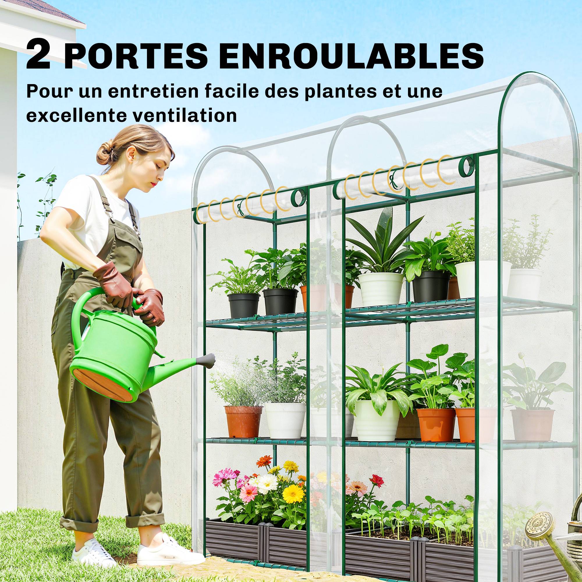ComfortXL - Serre Jardin PVC Plantes 3 Niveaux 2 Portes Roulantes 143x46x164cm Transparent - ComfortXL Outdoor Living - Image 7