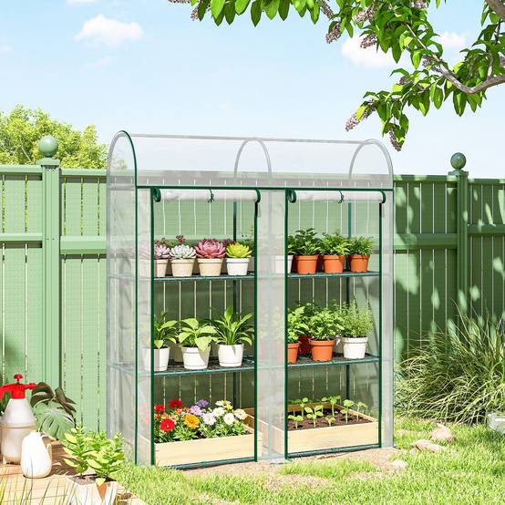 ComfortXL - Serre Jardin PVC Plantes 3 Niveaux 2 Portes Roulantes 143x46x164cm Transparent - ComfortXL Outdoor Living - Image 4