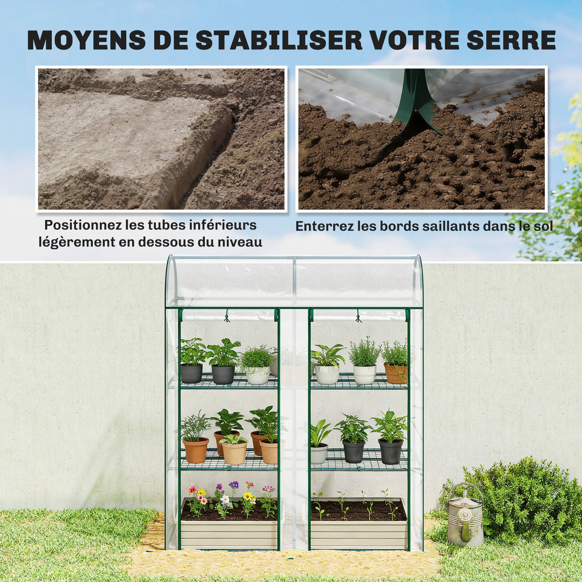 ComfortXL - Serre Jardin PVC Plantes 3 Niveaux 2 Portes Roulantes 143x46x164cm Transparent - ComfortXL Outdoor Living - Image 8