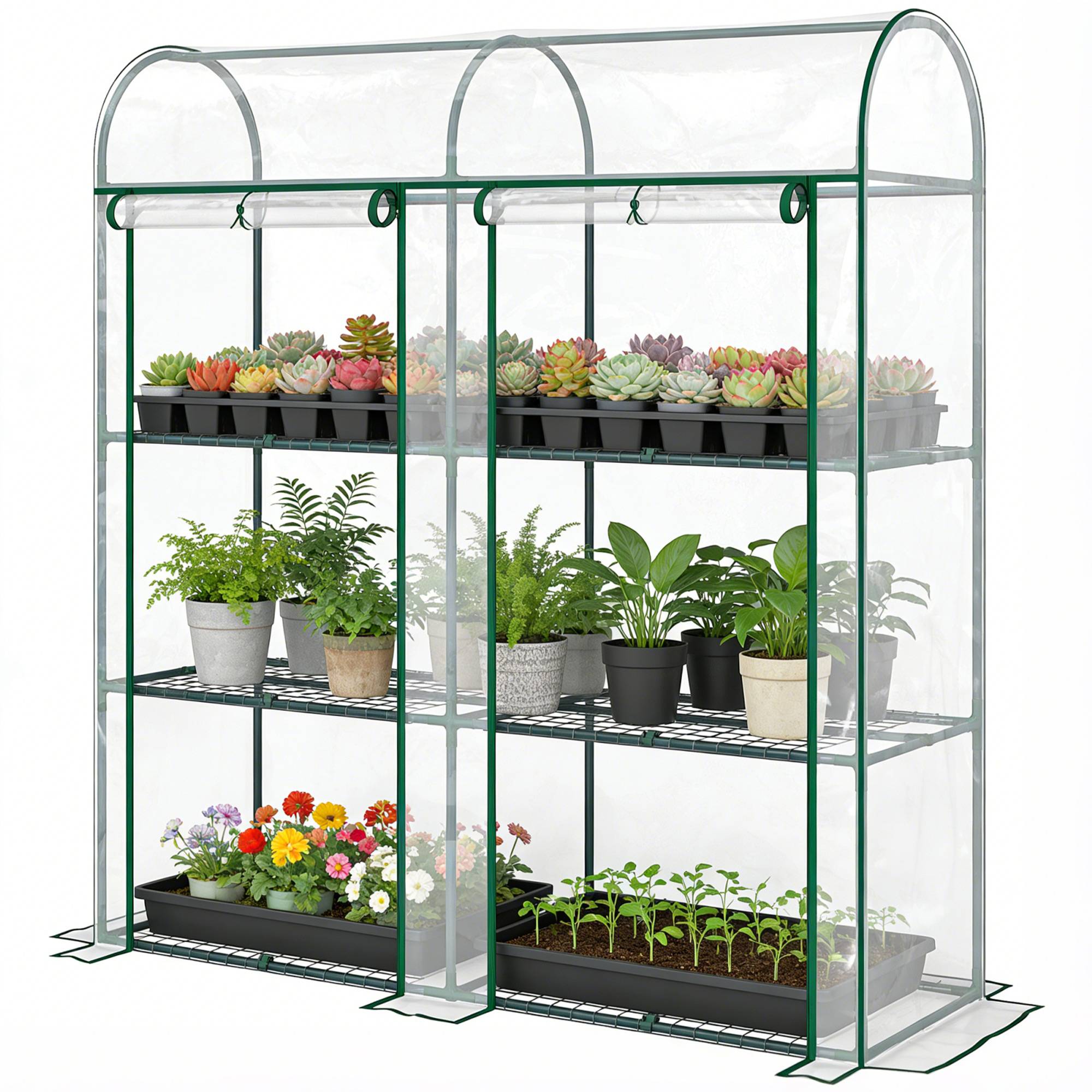 ComfortXL - Serre Jardin PVC Plantes 3 Niveaux 2 Portes Roulantes 143x46x164cm Transparent - ComfortXL Outdoor Living - Image 2
