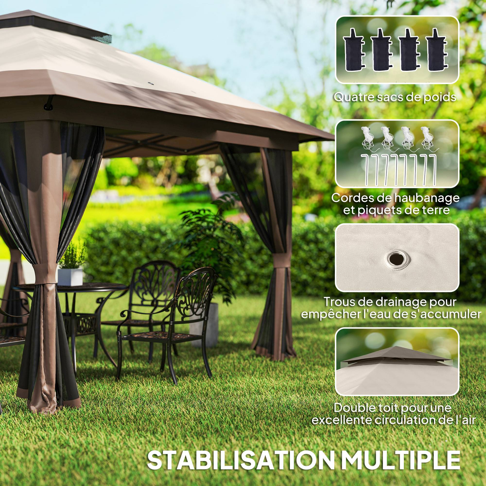 ComfortXL - Tonnelle pliante polyester jardin terrasse protection UV50+ 4x4 beige - ComfortXL Outdoor Living - Image 9