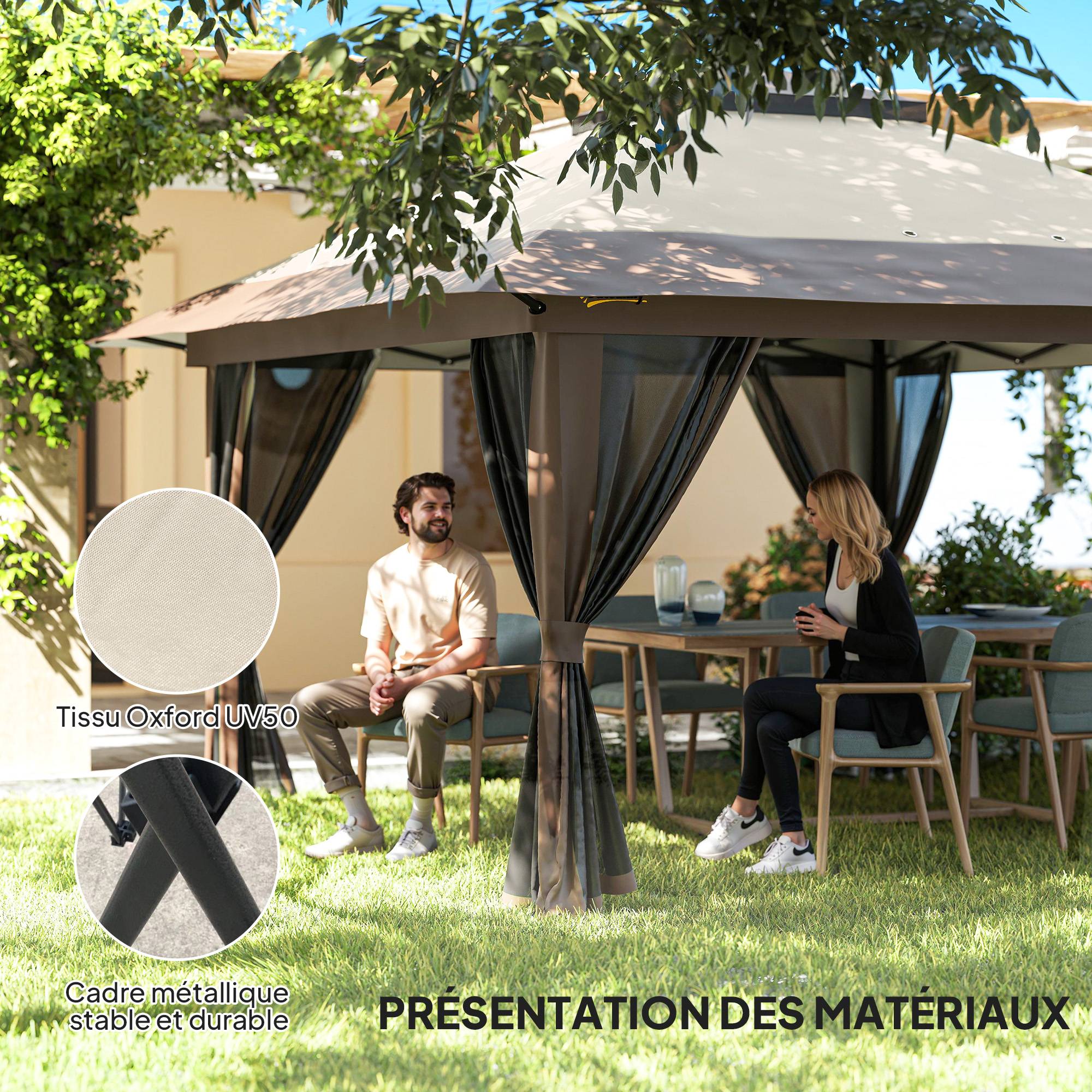 ComfortXL - Tonnelle pliante polyester jardin terrasse protection UV50+ 4x4 beige - ComfortXL Outdoor Living - Image 10