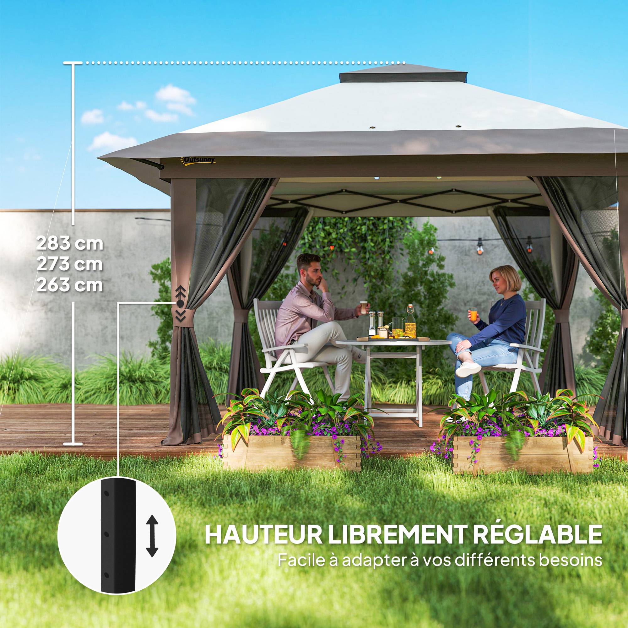 ComfortXL - Tonnelle pliante polyester jardin terrasse protection UV50+ 4x4 beige - ComfortXL Outdoor Living - Image 8