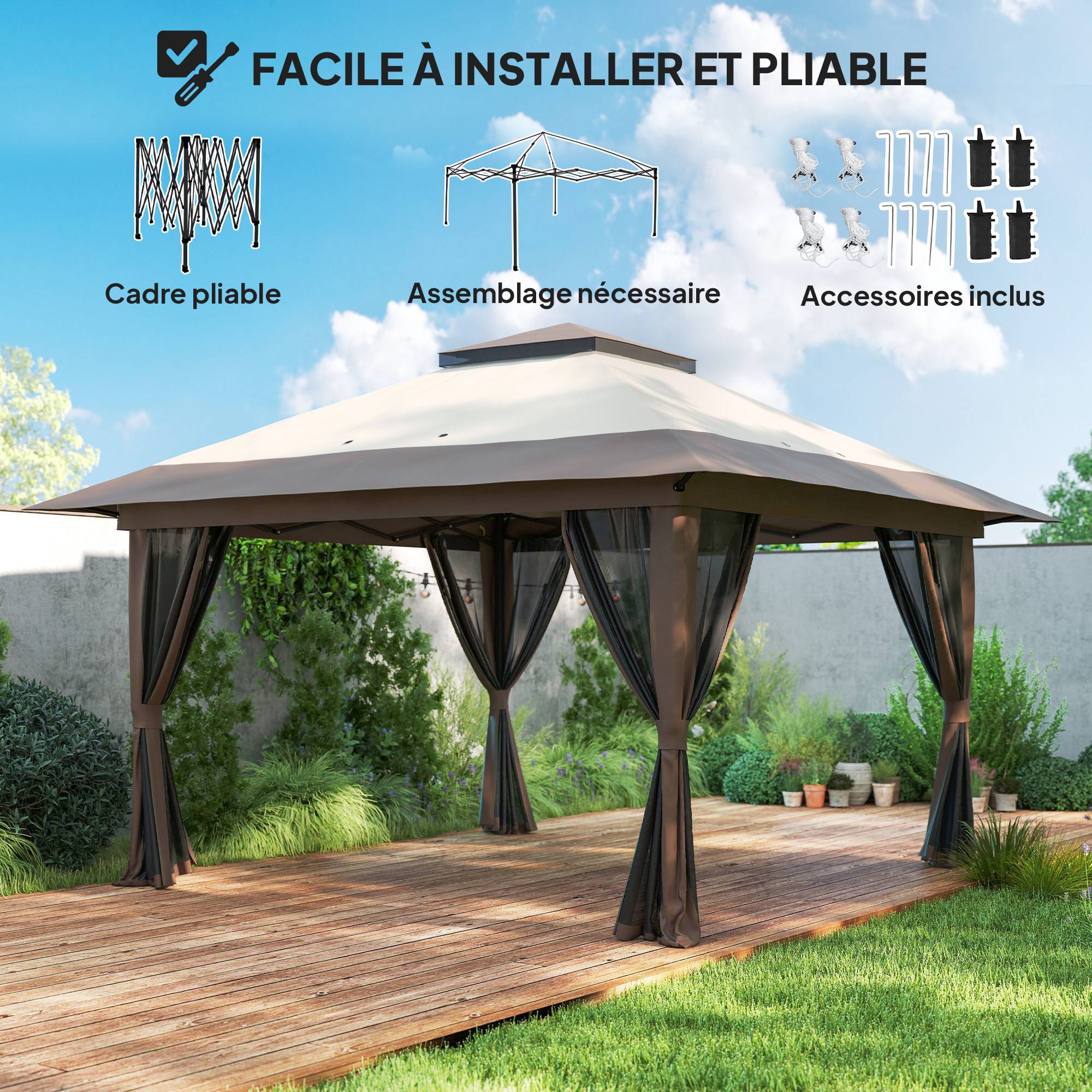 ComfortXL - Tonnelle pliante polyester jardin terrasse protection UV50+ 4x4 beige - ComfortXL Outdoor Living - Image 7