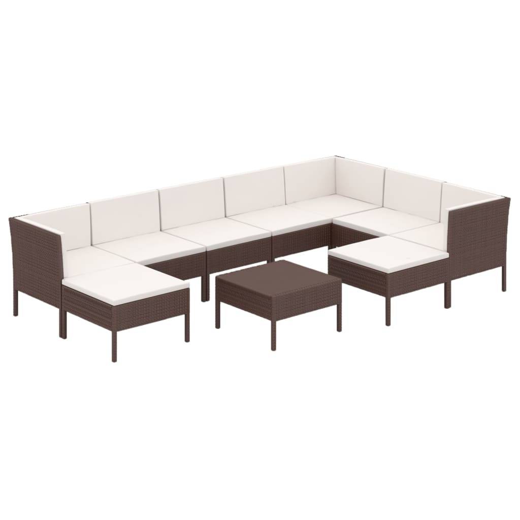 Helloshop26 - Salon de jardin meuble d'extérieur ensemble de mobilier 10 pièces avec coussins résine tressée marron - Imagen 1