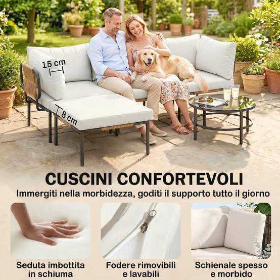 ComfortXL - Salon de Jardin Modulable 5 Pièces Résine Tressée Terrasse Canapé Angle 192x126x60cm Kaki - ComfortXL Outdoor Living - Image 8