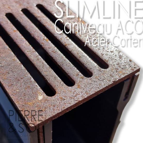 Caniveau étroit 6 cm Grille acier corten - SLIMLINE - ACO - Élément d'angle - Image 1