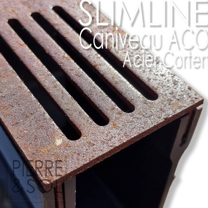 Caniveau étroit 6 cm Grille acier corten - SLIMLINE - ACO -       Élément d'angle - Image 1