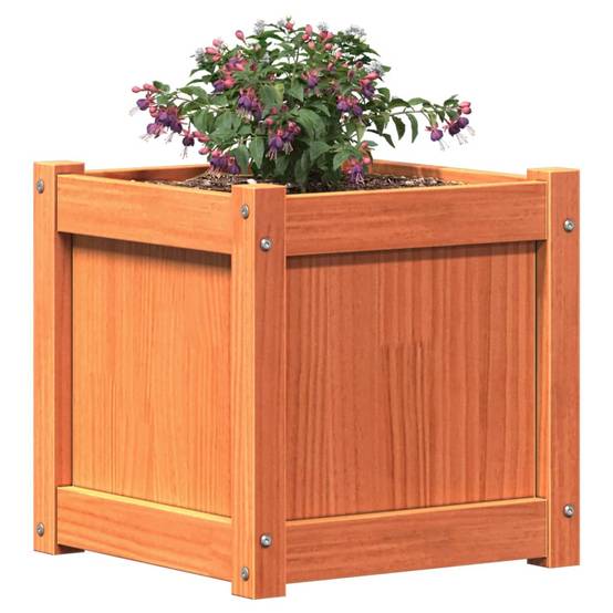 Jardinière bois de pin massif cire marron 40 x 40 x 40 cm - PANGIVO - Image 4
