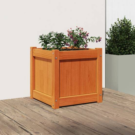 Jardinière bois de pin massif cire marron 40 x 40 x 40 cm - PANGIVO - Image 3