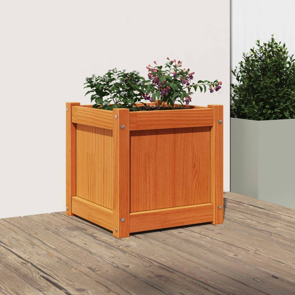 Jardinière bois de pin massif cire marron 40 x 40 x 40 cm - PANGIVO - Image 3