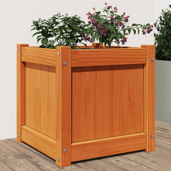 Jardinière bois de pin massif cire marron 40 x 40 x 40 cm - PANGIVO - Image 1