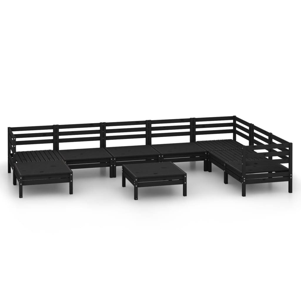 Helloshop26 - Salon de jardin meuble d'extérieur ensemble de mobilier 9 pièces bois de pin massif noir - Imagen 1