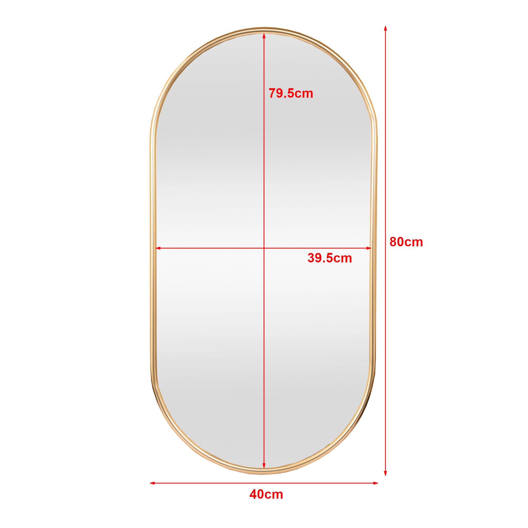 Helloshop26 - Miroir mural ovale 40 x 80 cm doré - Imagen 3