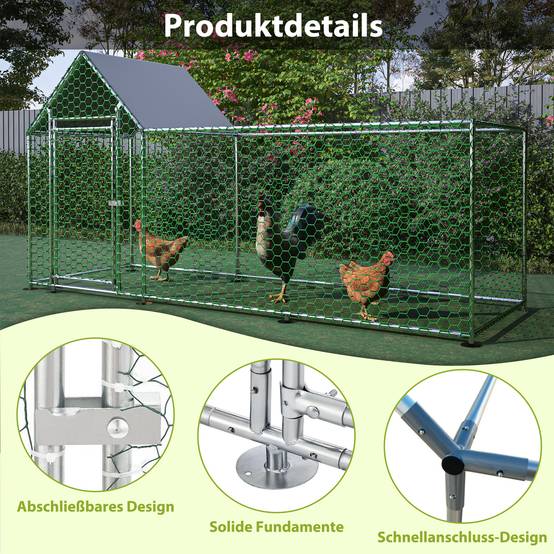 Poulailler enclos acier galvanisé pour volailles et lapins toit étanche 3x1x1,5m argenté - ComfortXL Outdoor Living - Image 6