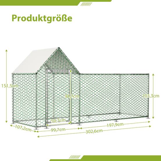 Poulailler enclos acier galvanisé pour volailles et lapins toit étanche 3x1x1,5m argenté - ComfortXL Outdoor Living - Image 2