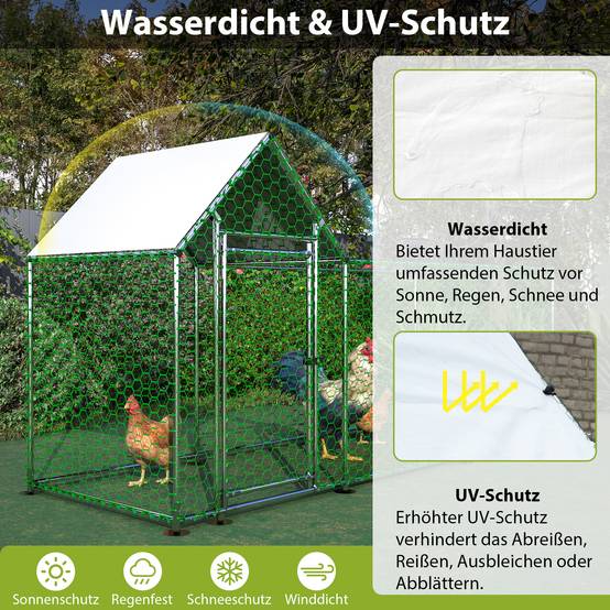 Poulailler enclos acier galvanisé pour volailles et lapins toit étanche 3x1x1,5m argenté - ComfortXL Outdoor Living - Image 3