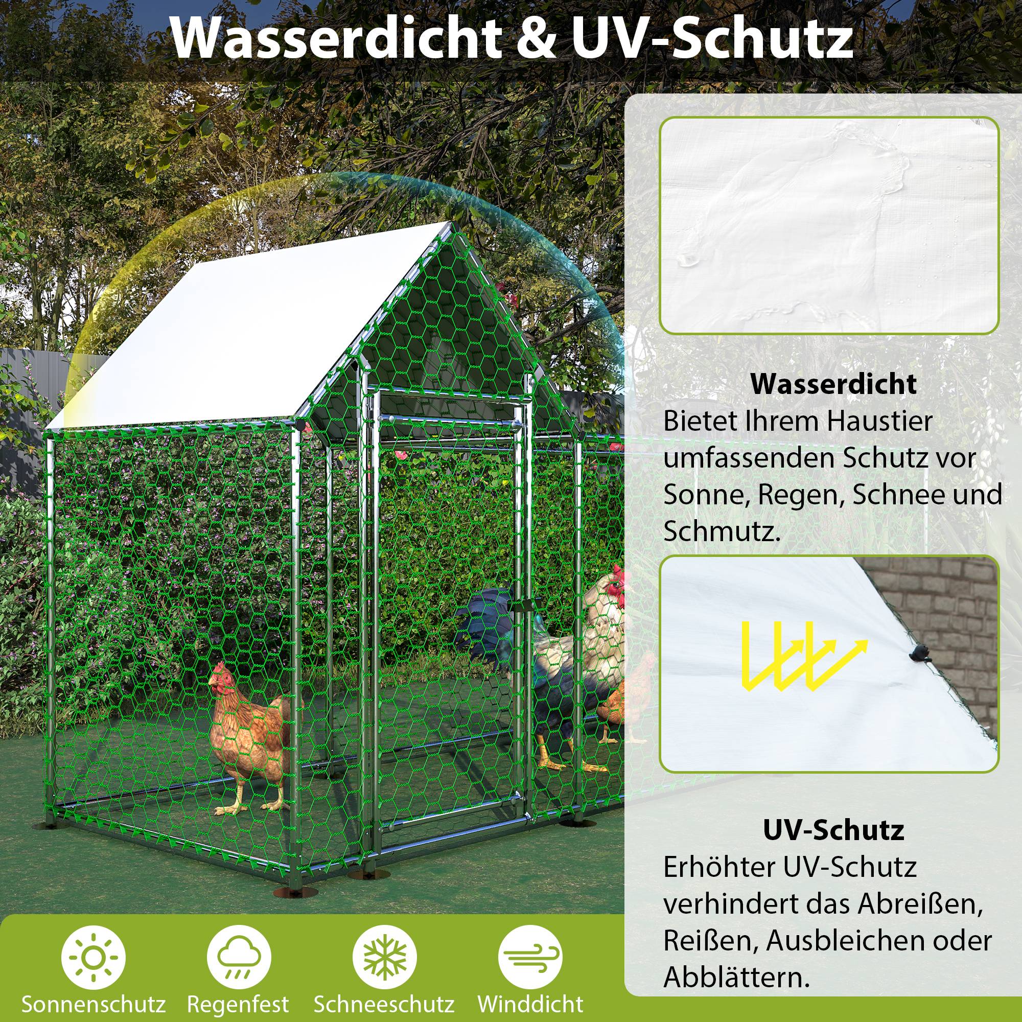 Poulailler enclos acier galvanisé pour volailles et lapins toit étanche 3x1x1,5m argenté - ComfortXL Outdoor Living - Image 3