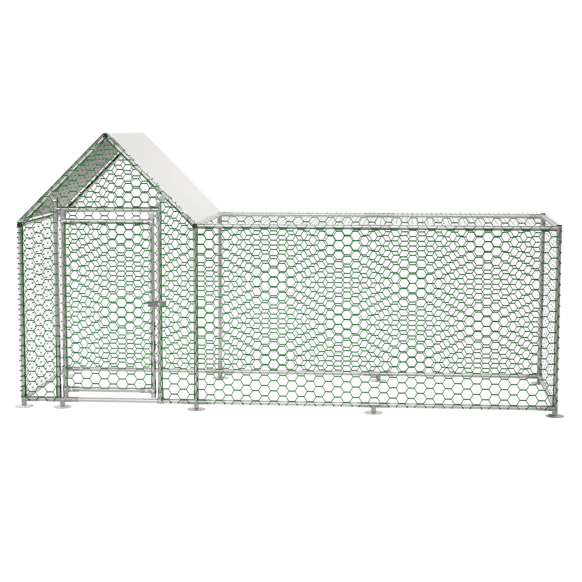 Poulailler enclos acier galvanisé pour volailles et lapins toit étanche 3x1x1,5m argenté - ComfortXL Outdoor Living - Image 8