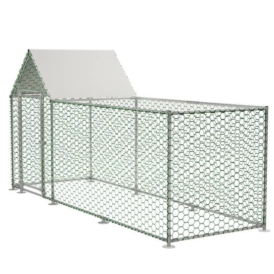 Poulailler enclos acier galvanisé pour volailles et lapins toit étanche 3x1x1,5m argenté - ComfortXL Outdoor Living - Image 7