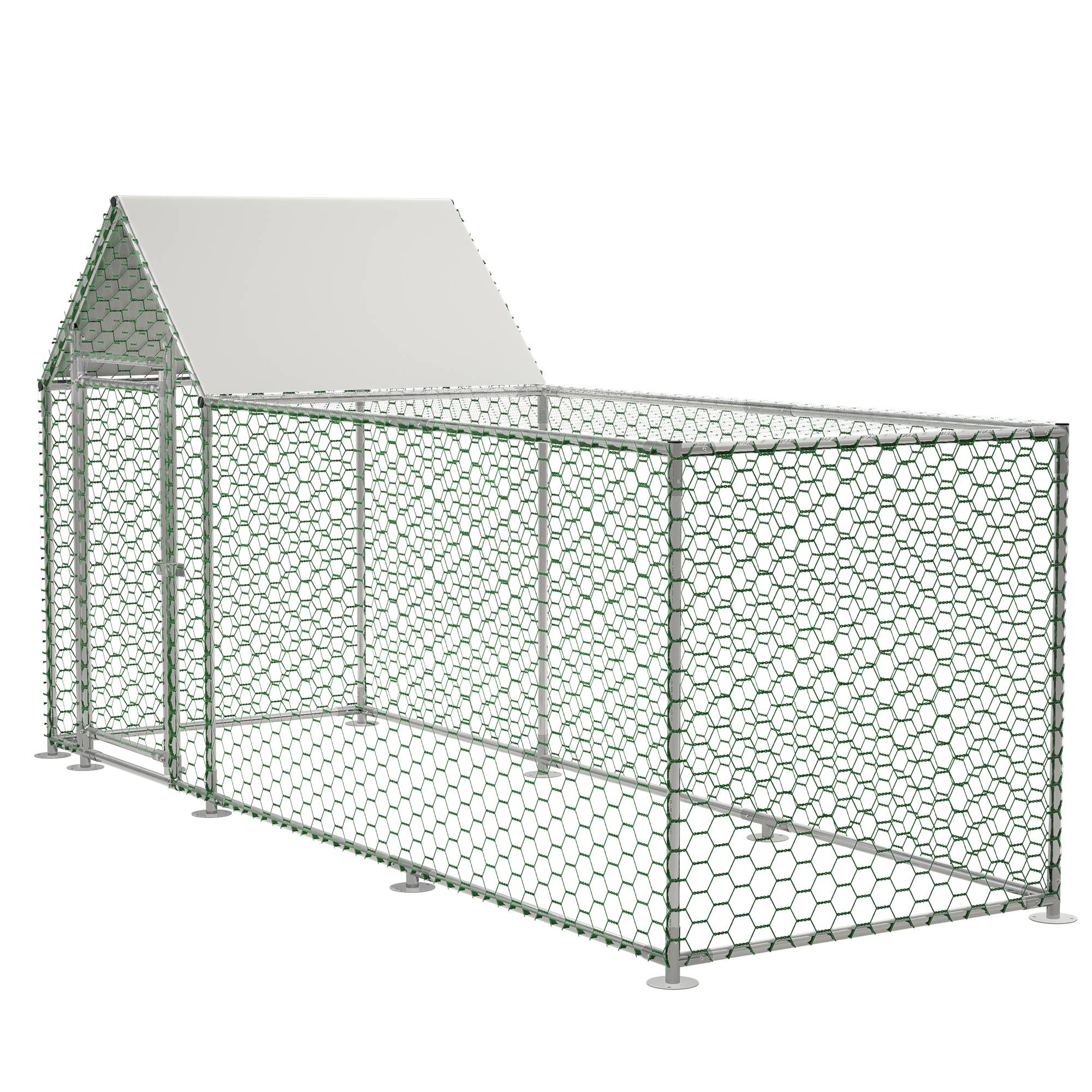 Poulailler enclos acier galvanisé pour volailles et lapins toit étanche 3x1x1,5m argenté - ComfortXL Outdoor Living - Image 7