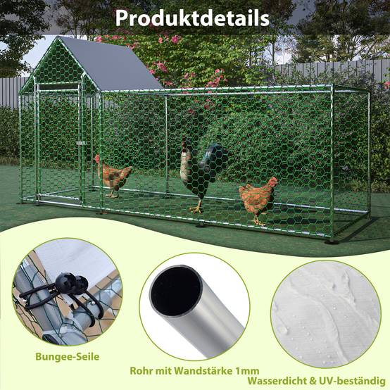 Poulailler enclos acier galvanisé pour volailles et lapins toit étanche 3x1x1,5m argenté - ComfortXL Outdoor Living - Image 4