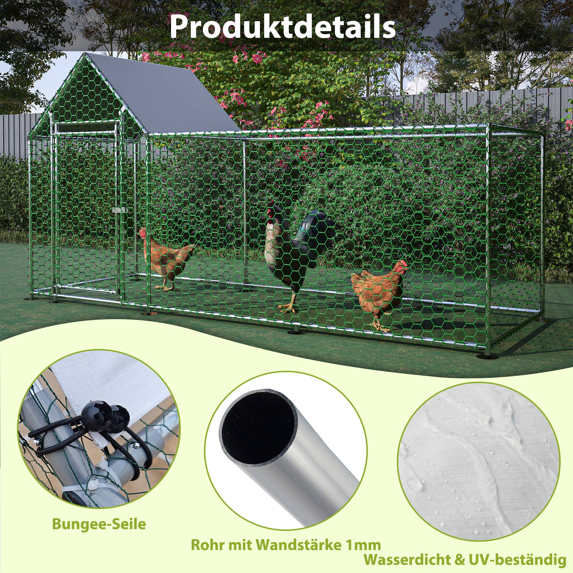 Poulailler enclos acier galvanisé pour volailles et lapins toit étanche 3x1x1,5m argenté - ComfortXL Outdoor Living - Image 4