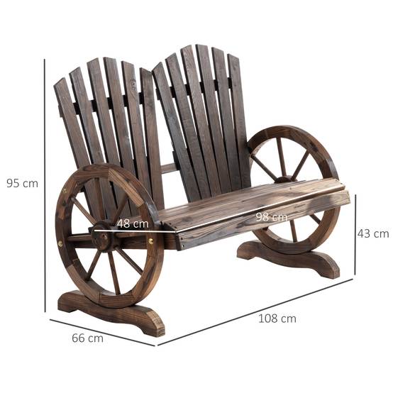 ComfortXL - Banc de jardin 2 places en sapin massif brun foncé 108 x 66 x 95 cm dossier incurvé et accoudoirs rustiques - Image 3