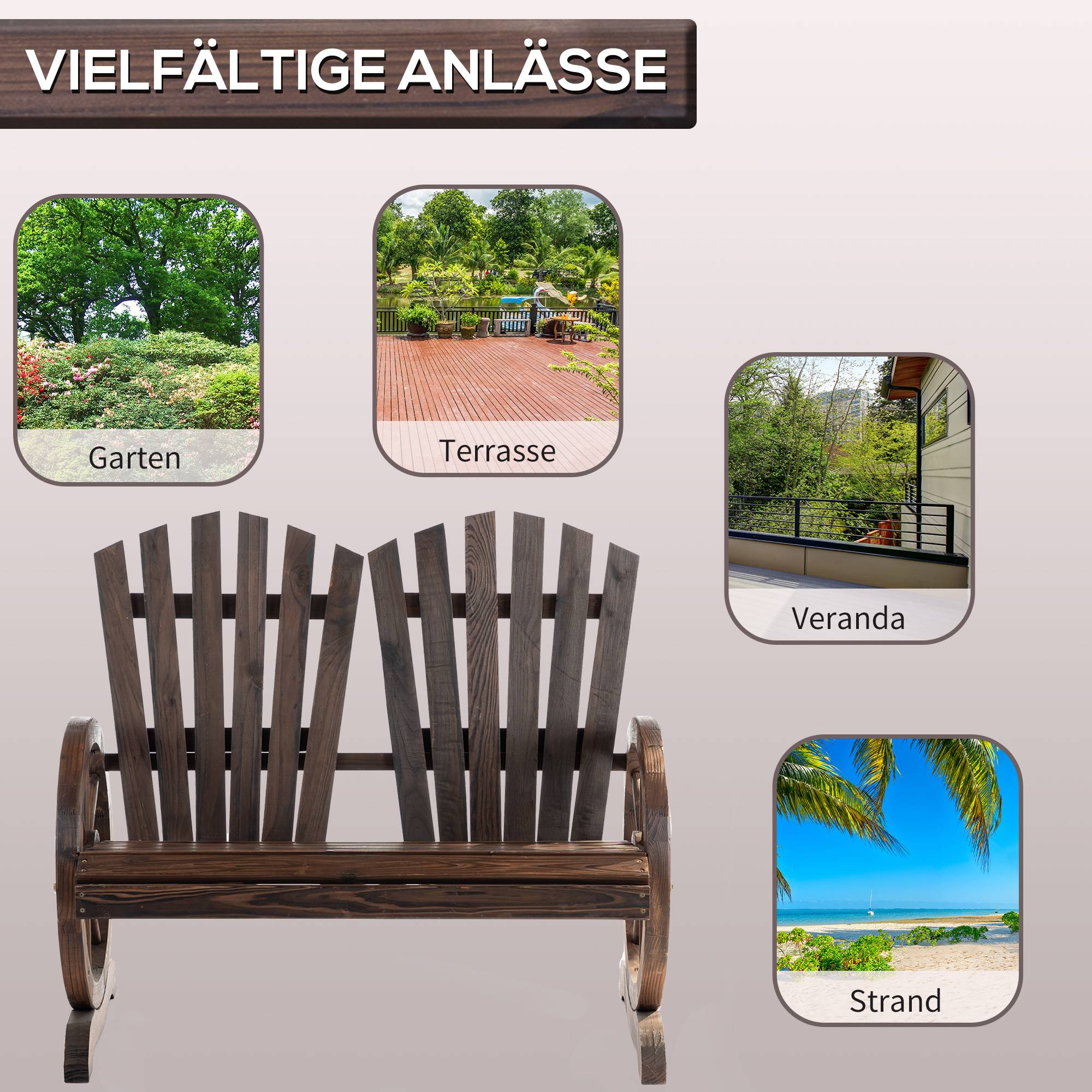 ComfortXL - Banc de jardin 2 places en sapin massif brun foncé 108 x 66 x 95 cm dossier incurvé et accoudoirs rustiques - Image 7