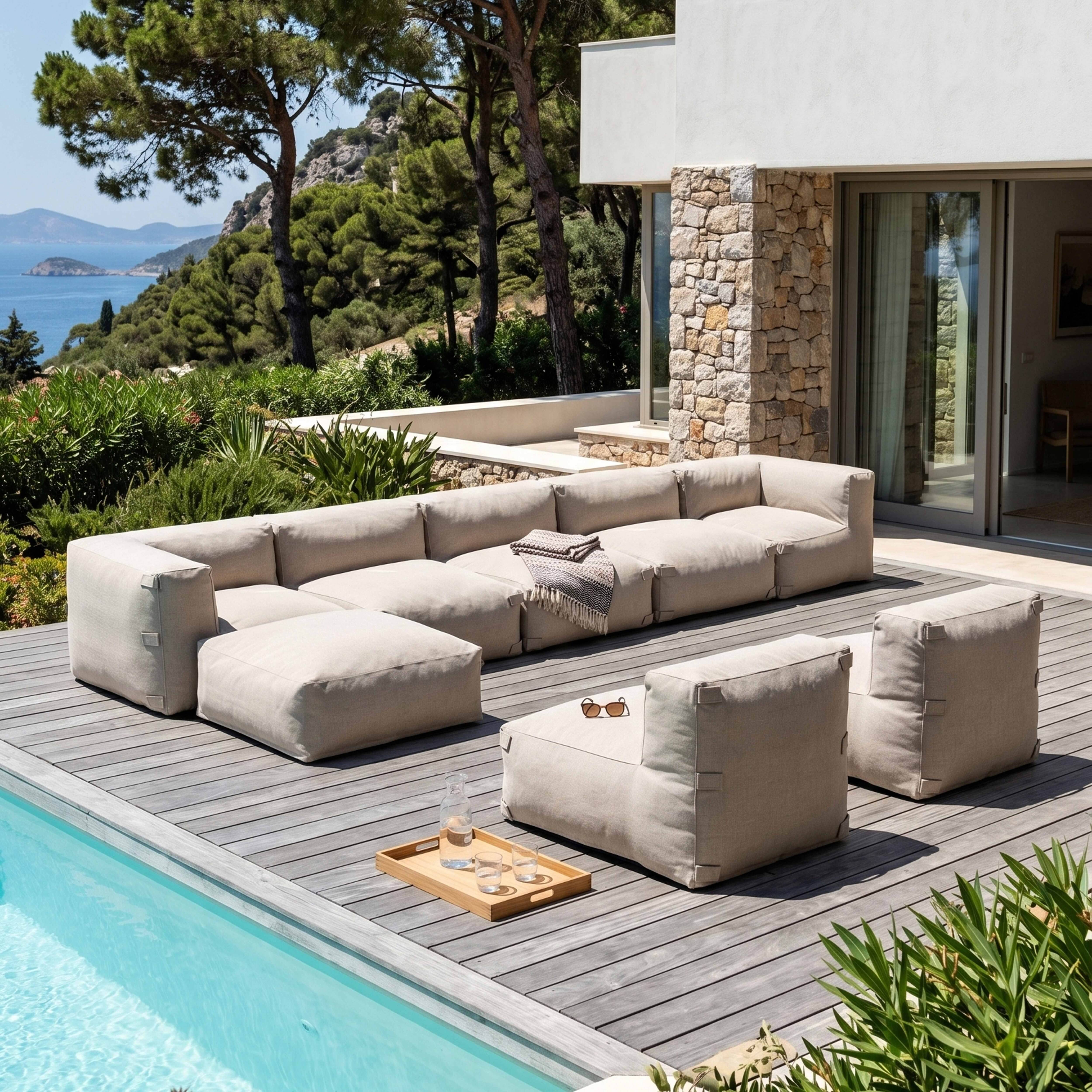 Oviala - Canapé d'angle de jardin modulable 8 places beige Mixi - Oviala - Imagen 1