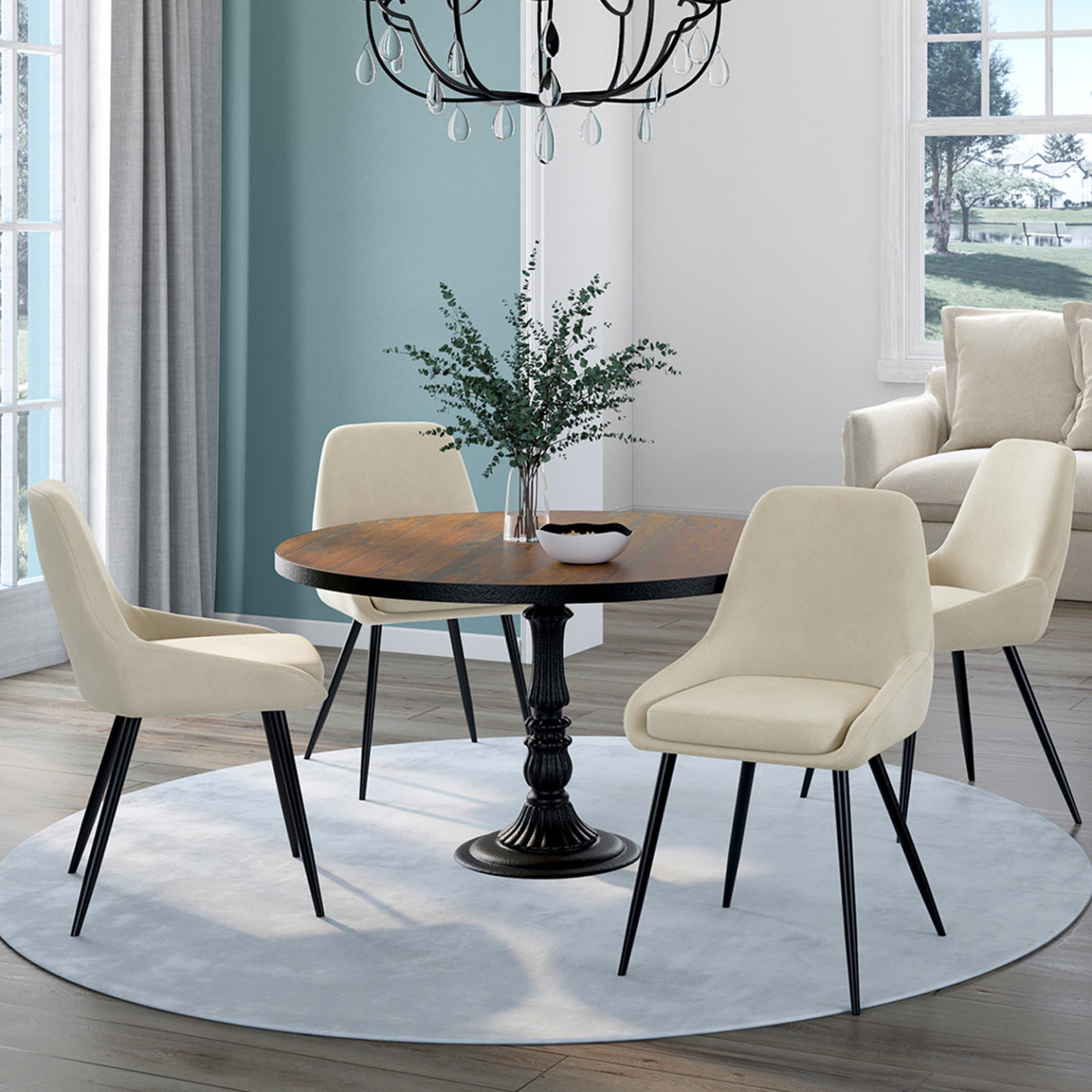 Lot de 4 chaises THALYA en velours beige avec accoudoirs - Image 1