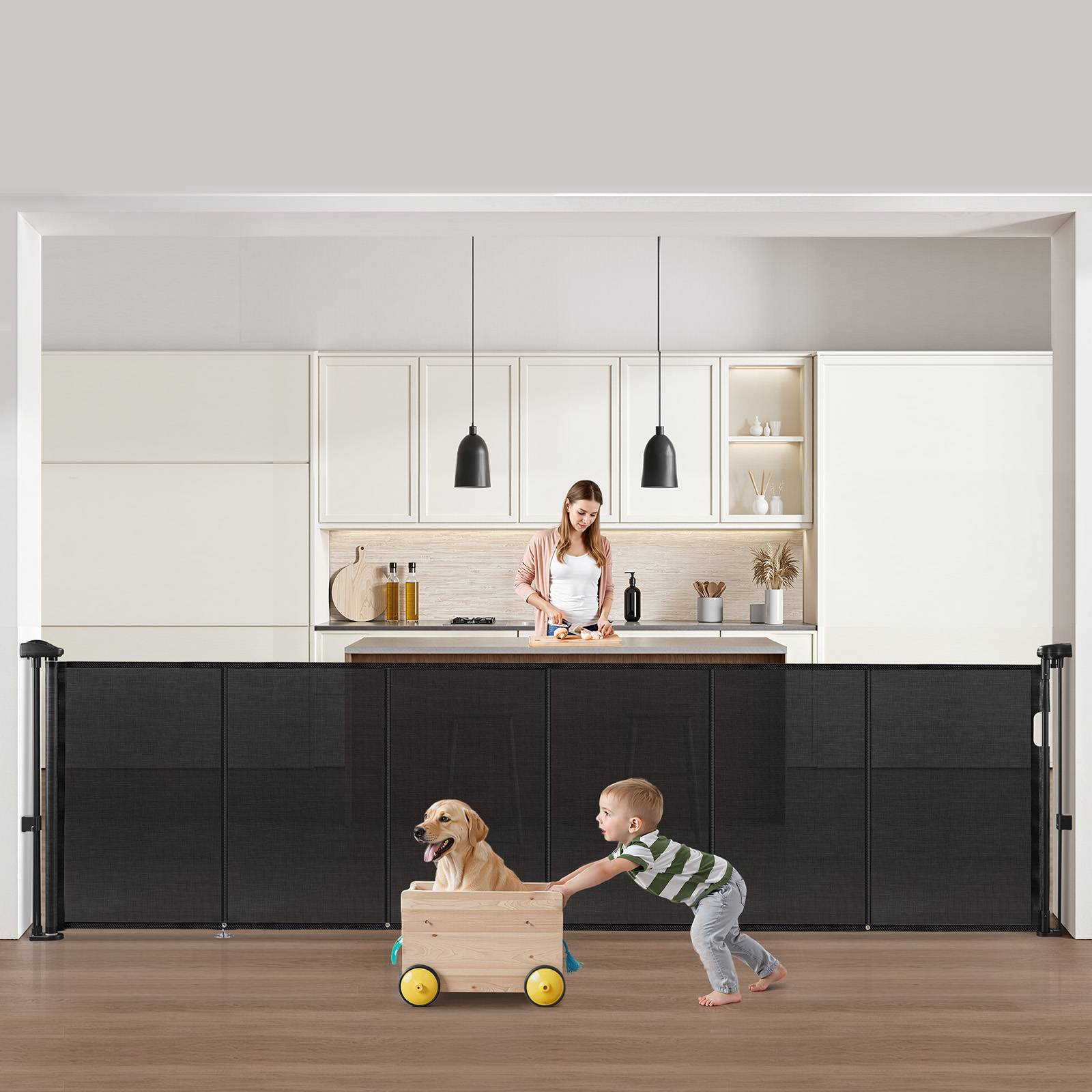 Vevor - VEVOR Barrière de sécurité rétractable jusqu’à 280 cm, hauteur 87 cm, maille robuste, anti-ramper, installation ajustable, noir. - Image 8