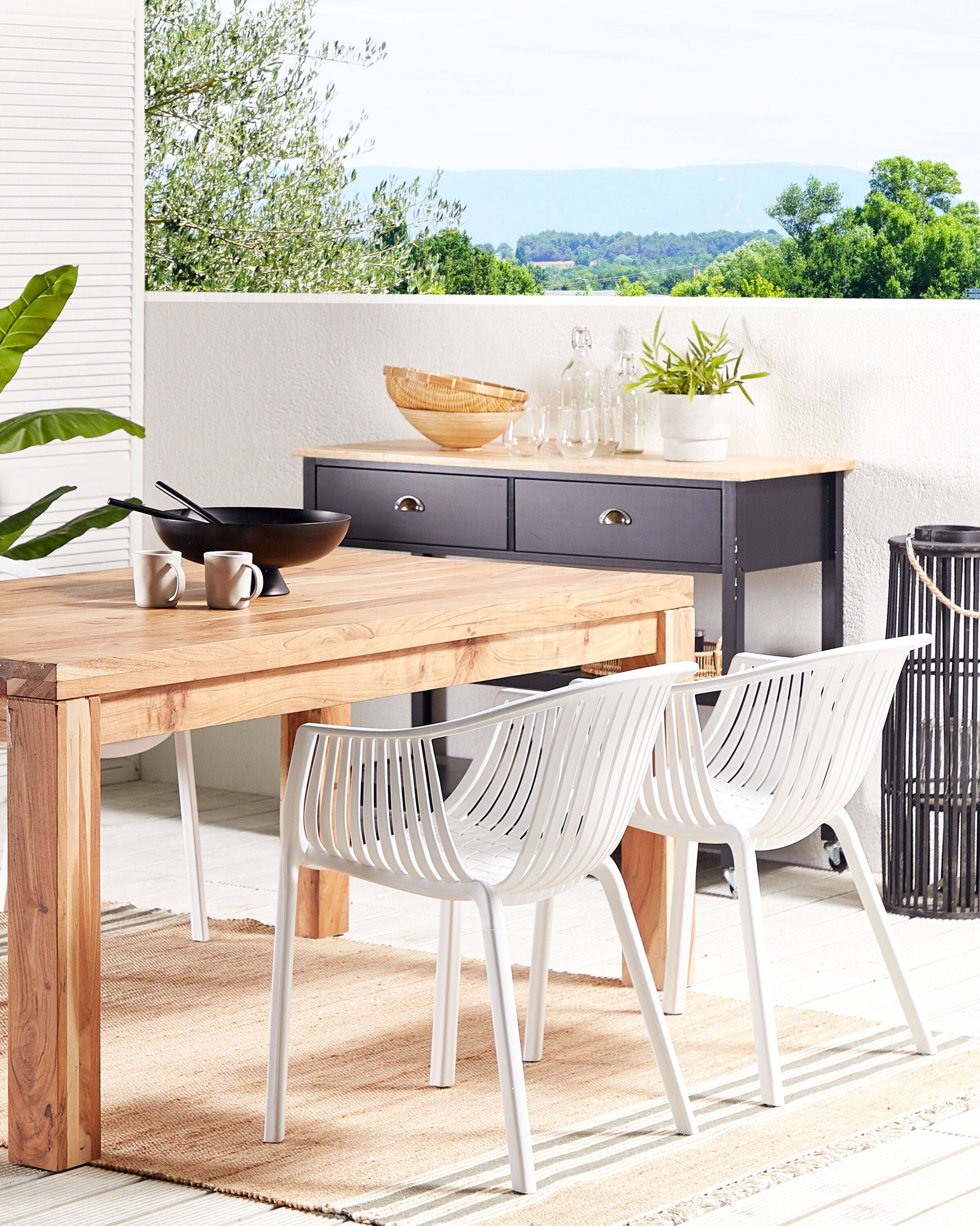 Beliani - Lot de 4 Chaises Empilables Design en Plastique Blanc pour Intérieur et Extérieur Dossier à Lattes au Style Moderne et Scandinave Beliani - Imagen 2