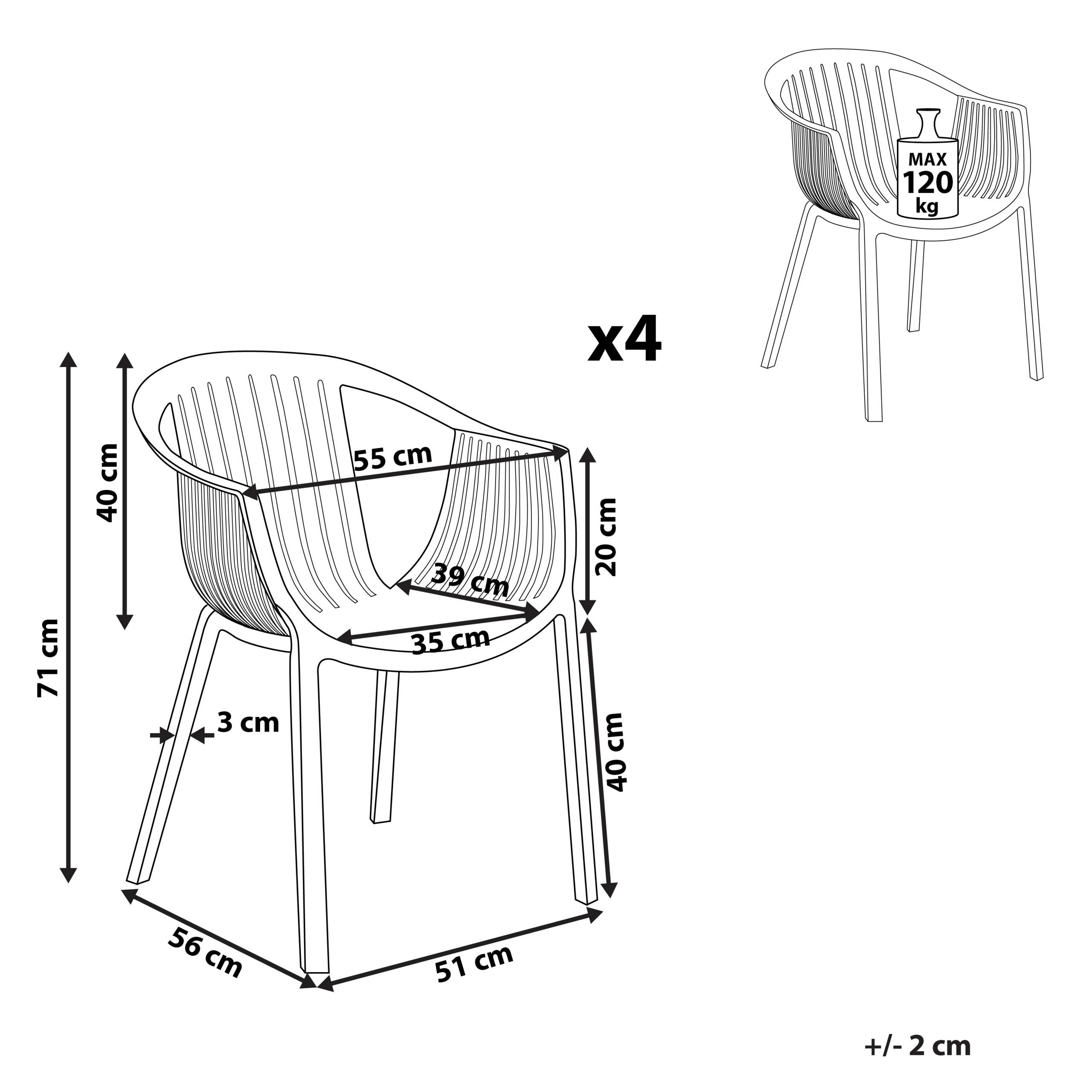 Beliani - Lot de 4 Chaises Empilables Design en Plastique Blanc pour Intérieur et Extérieur Dossier à Lattes au Style Moderne et Scandinave Beliani - Imagen 3