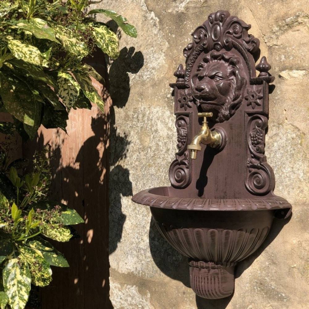 Fontaine de jardin murale extérieur fonte aluminium marron 37x60cm Chemin de campagne - Imagen 2