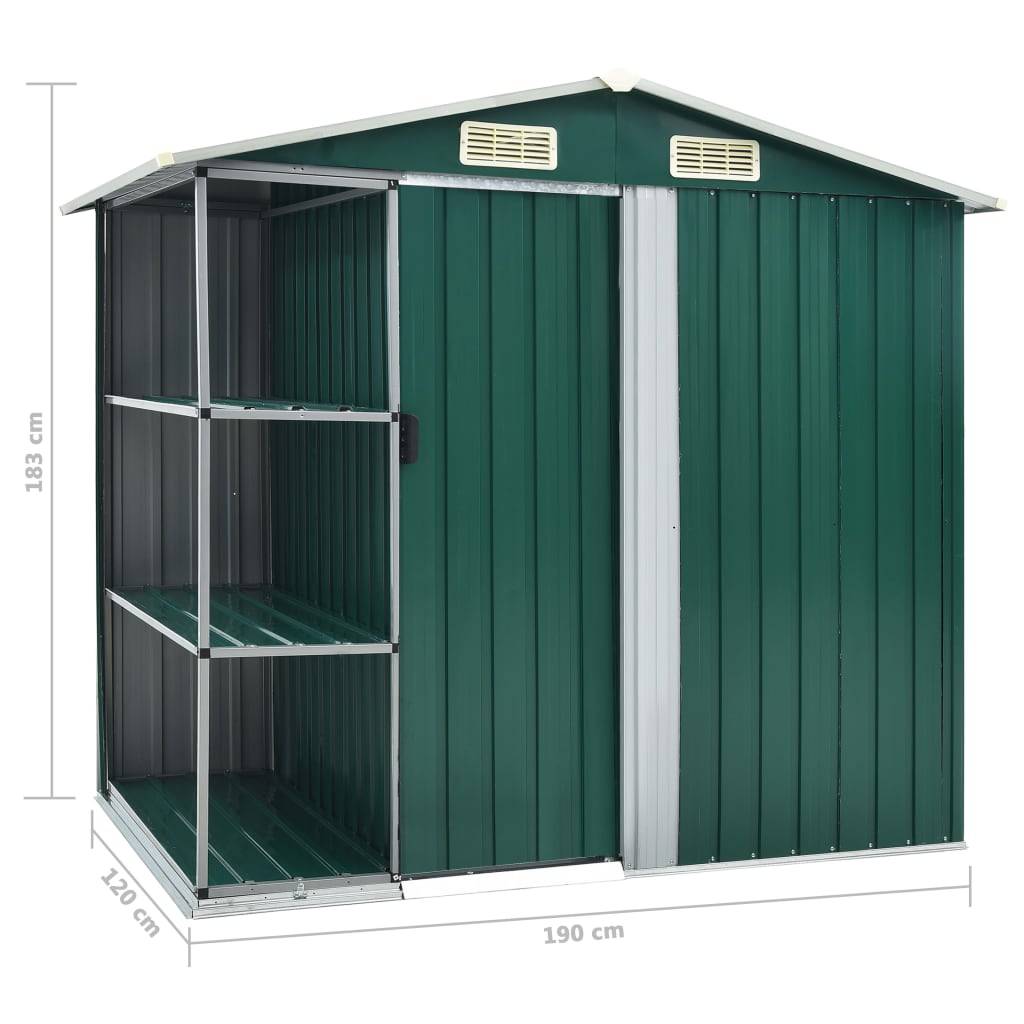 Abri de jardin cabane cabanon maison de stockage remise extérieur hangar outils robuste avec étagère 205 x 130 x 183 cm fer vert - Image 7