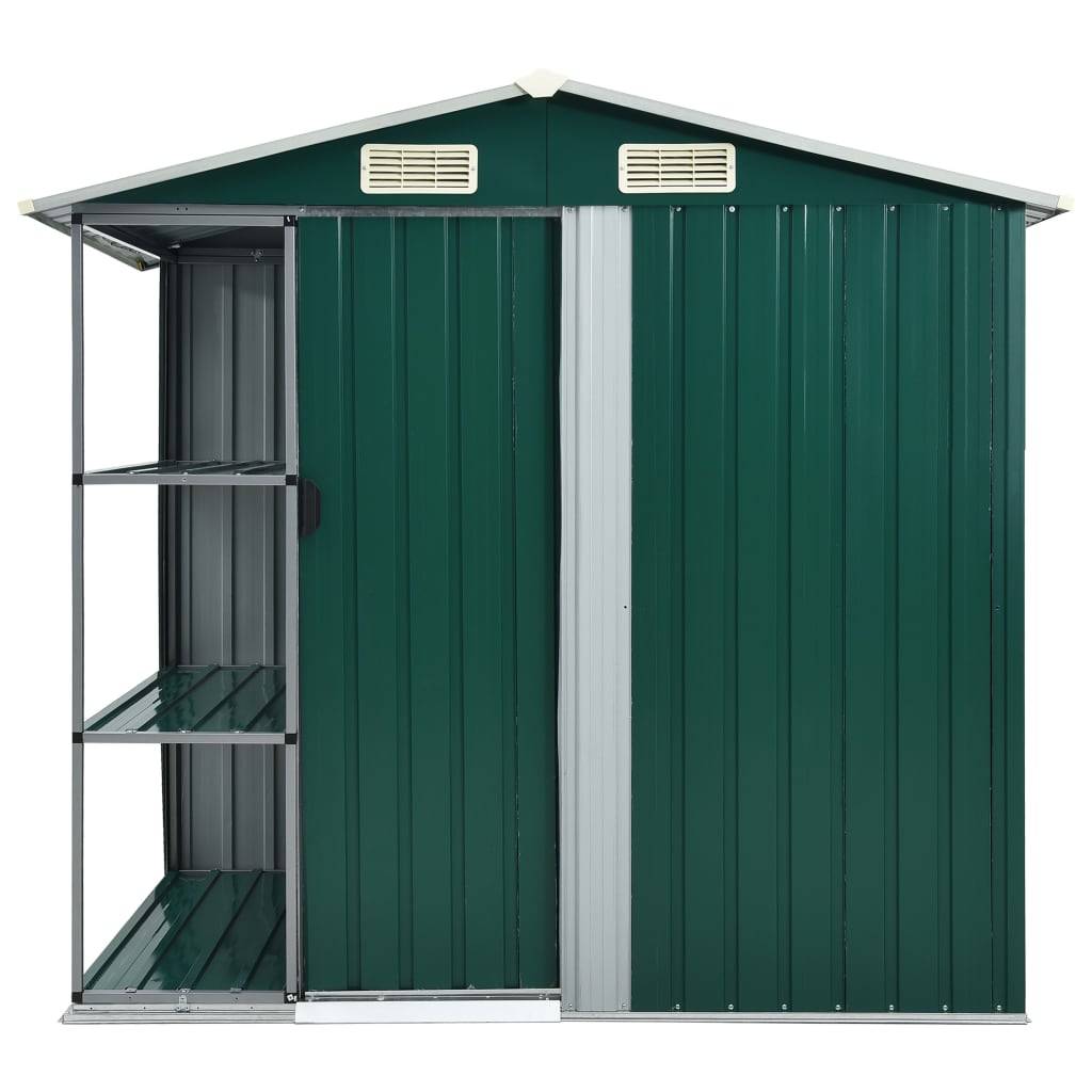 Abri de jardin cabane cabanon maison de stockage remise extérieur hangar outils robuste avec étagère 205 x 130 x 183 cm fer vert - Image 2