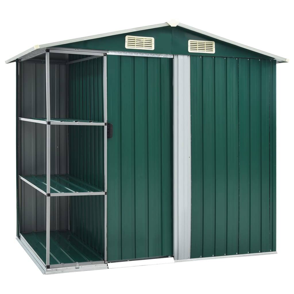 Abri de jardin cabane cabanon maison de stockage remise extérieur hangar outils robuste avec étagère 205 x 130 x 183 cm fer vert - Image 1