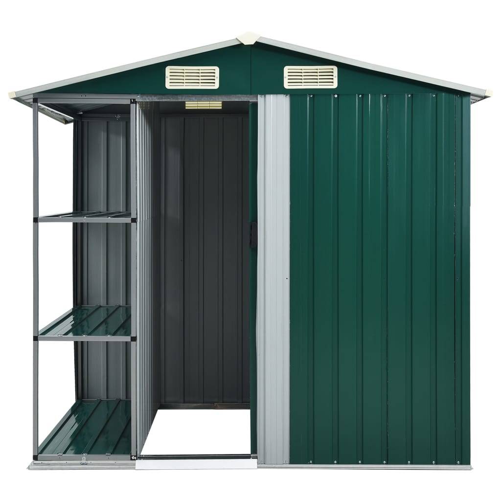 Abri de jardin cabane cabanon maison de stockage remise extérieur hangar outils robuste avec étagère 205 x 130 x 183 cm fer vert - Image 3