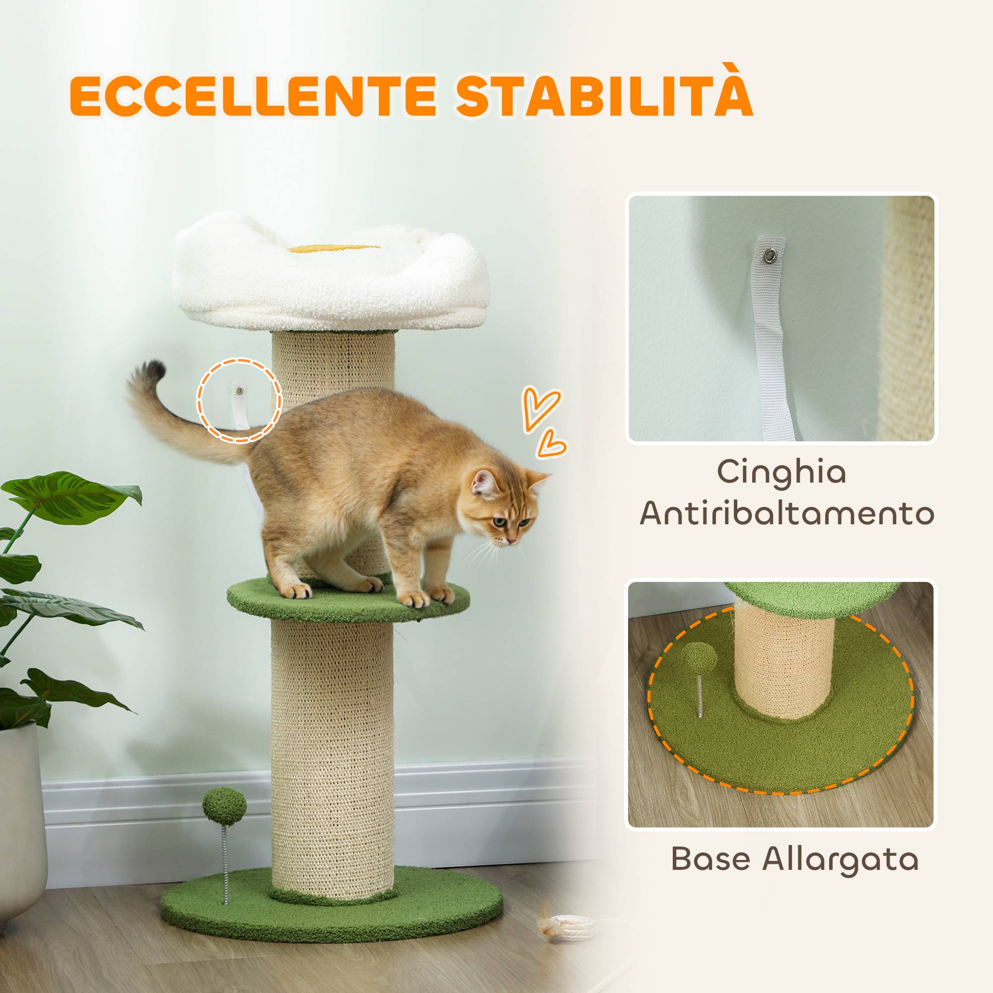 Arbre à griffer 92cm avec poteau sisal et couchage en forme de fleur, vert - Image 8