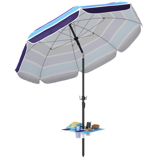 Parasol de plage Polyester Inclinable avec table pliante et porte-gobelets Ø198cm Multicolore - ComfortXL Outdoor Living - Image 7