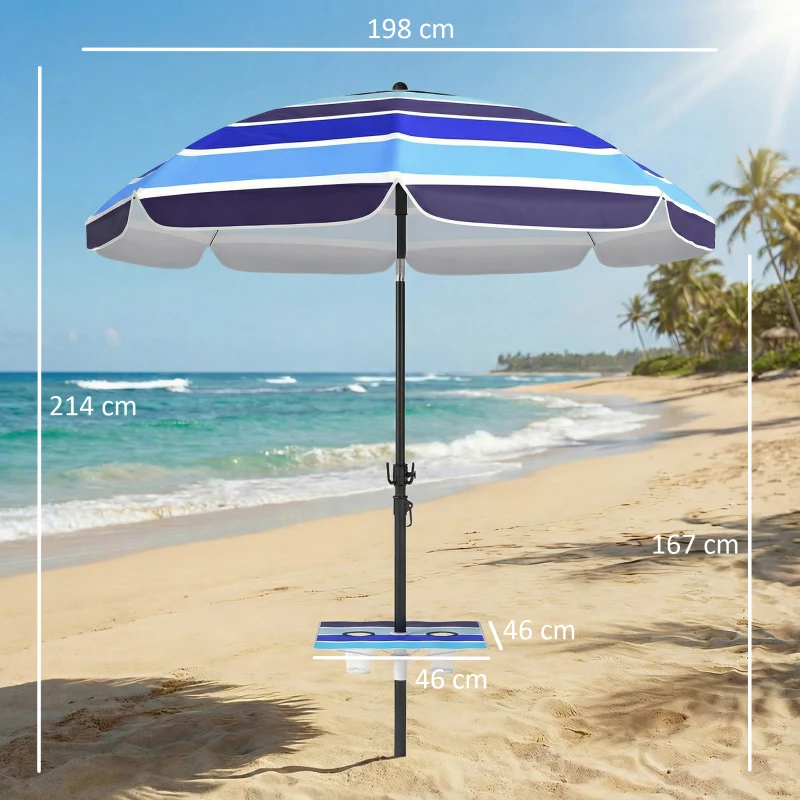 Parasol de plage Polyester Inclinable avec table pliante et porte-gobelets Ø198cm Multicolore - ComfortXL Outdoor Living - Image 2