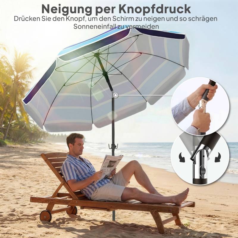 Parasol de plage Polyester Inclinable avec table pliante et porte-gobelets Ø198cm Multicolore - ComfortXL Outdoor Living - Image 4