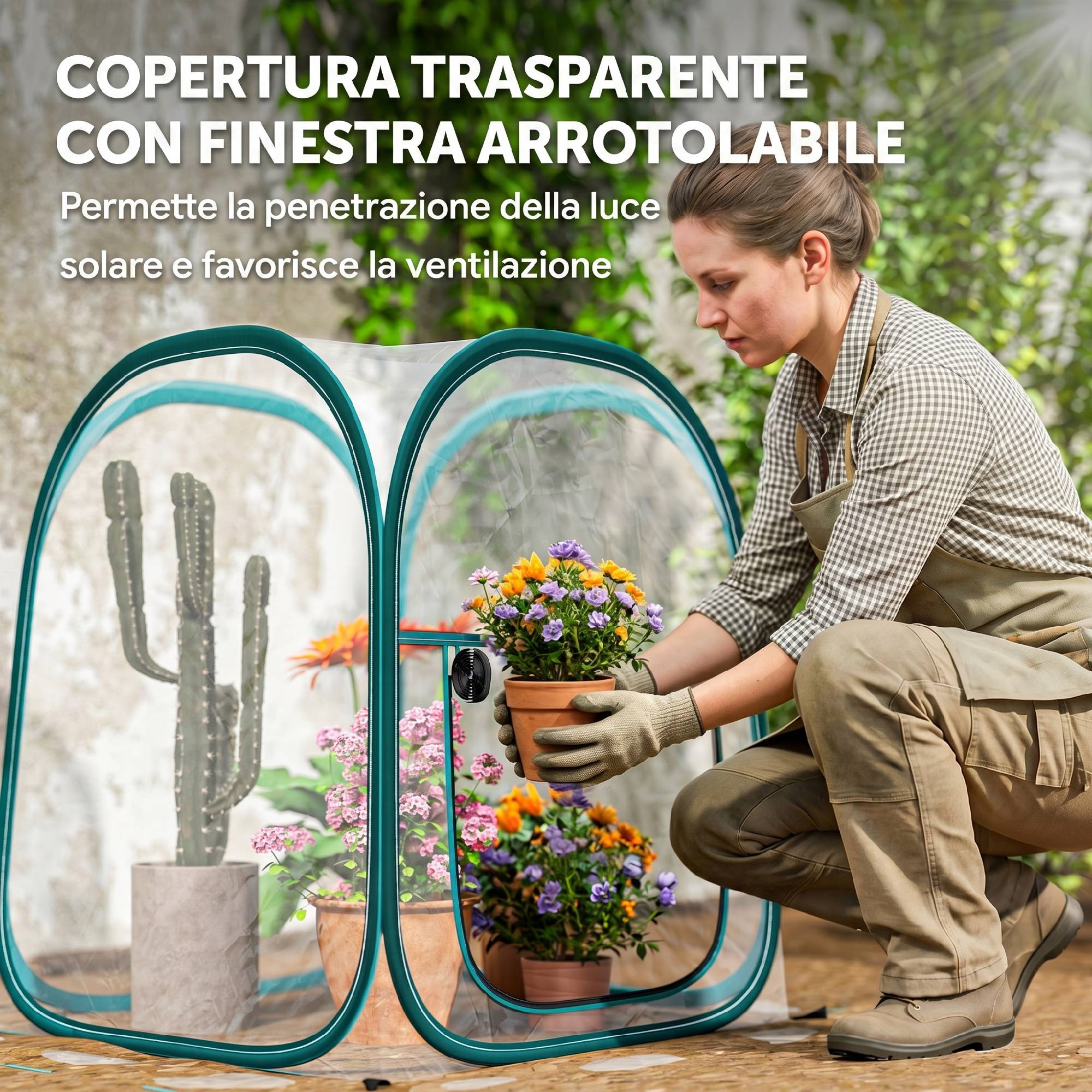 Mini serre pop-up couverture plastique, fenêtre enroulable et sac, 70x70x80 cm, transparente - Image 7
